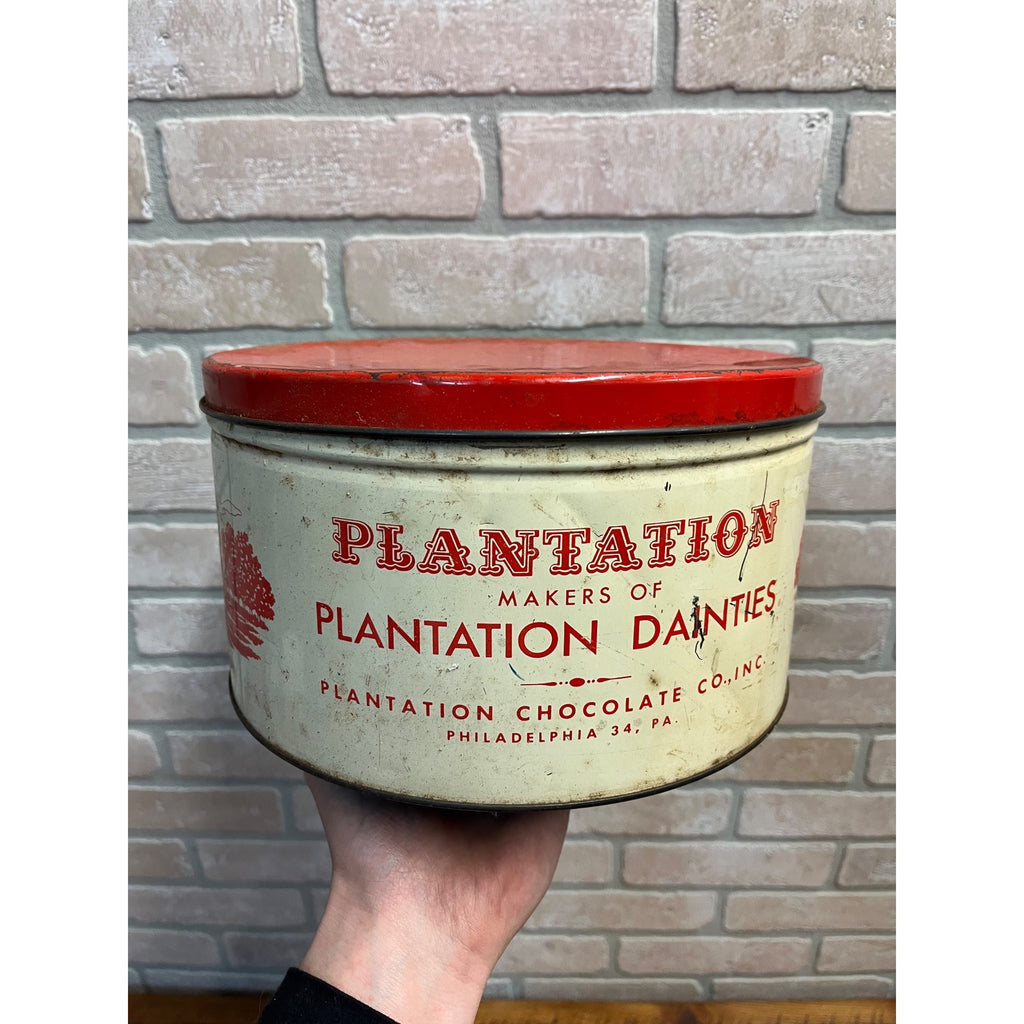 Vintage Plantation Chocolate Co Red And White Tin 10lb Size Chocolate Danties