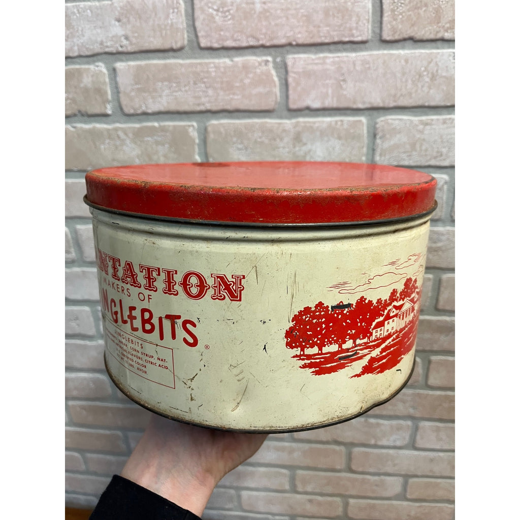Vintage Plantation Chocolate Co Red And White Tin 10lb Size Chocolate Danties