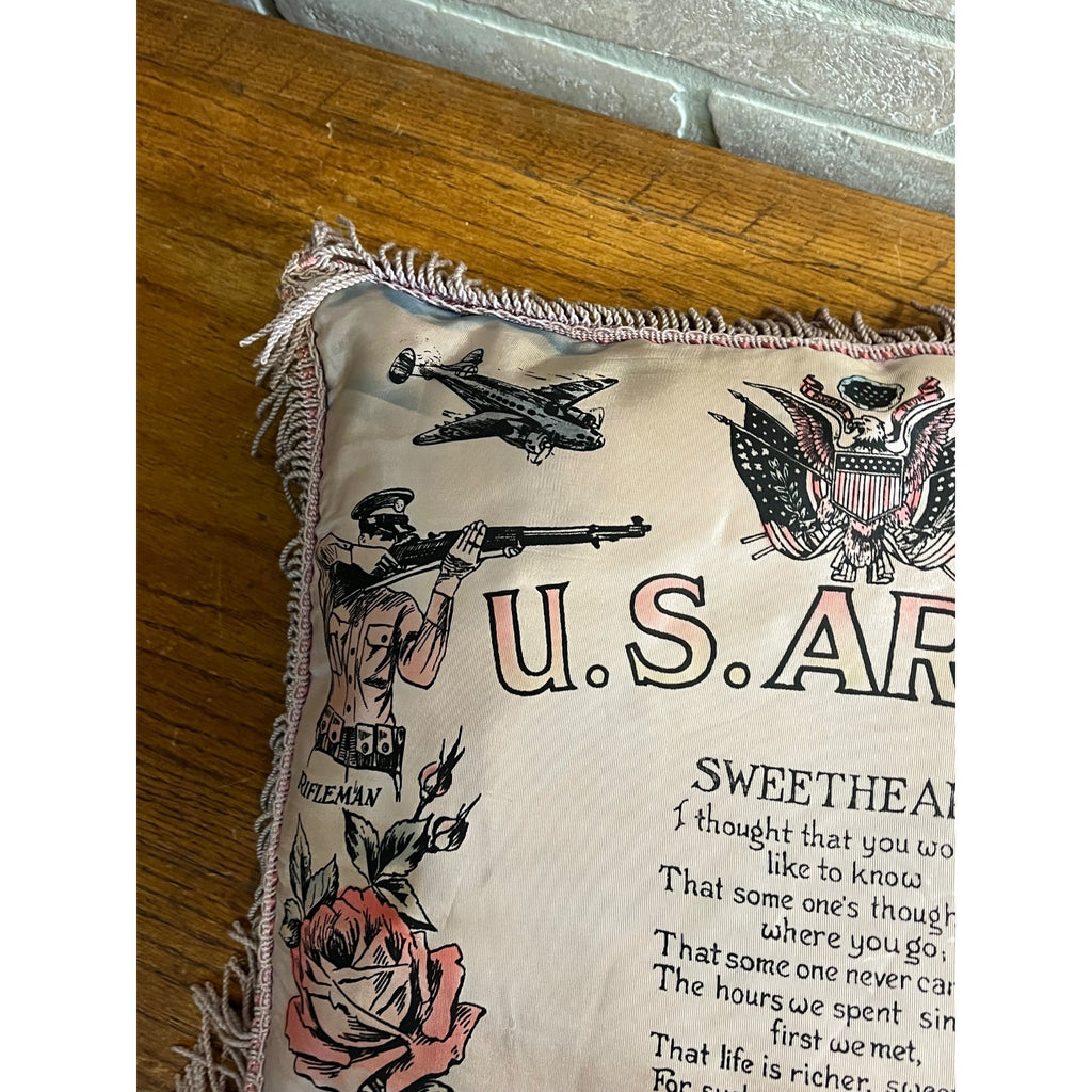 WWII US Army Fort Lewis WA Sweetheart Silk Pillow Case Home Front Souvenir 1940s