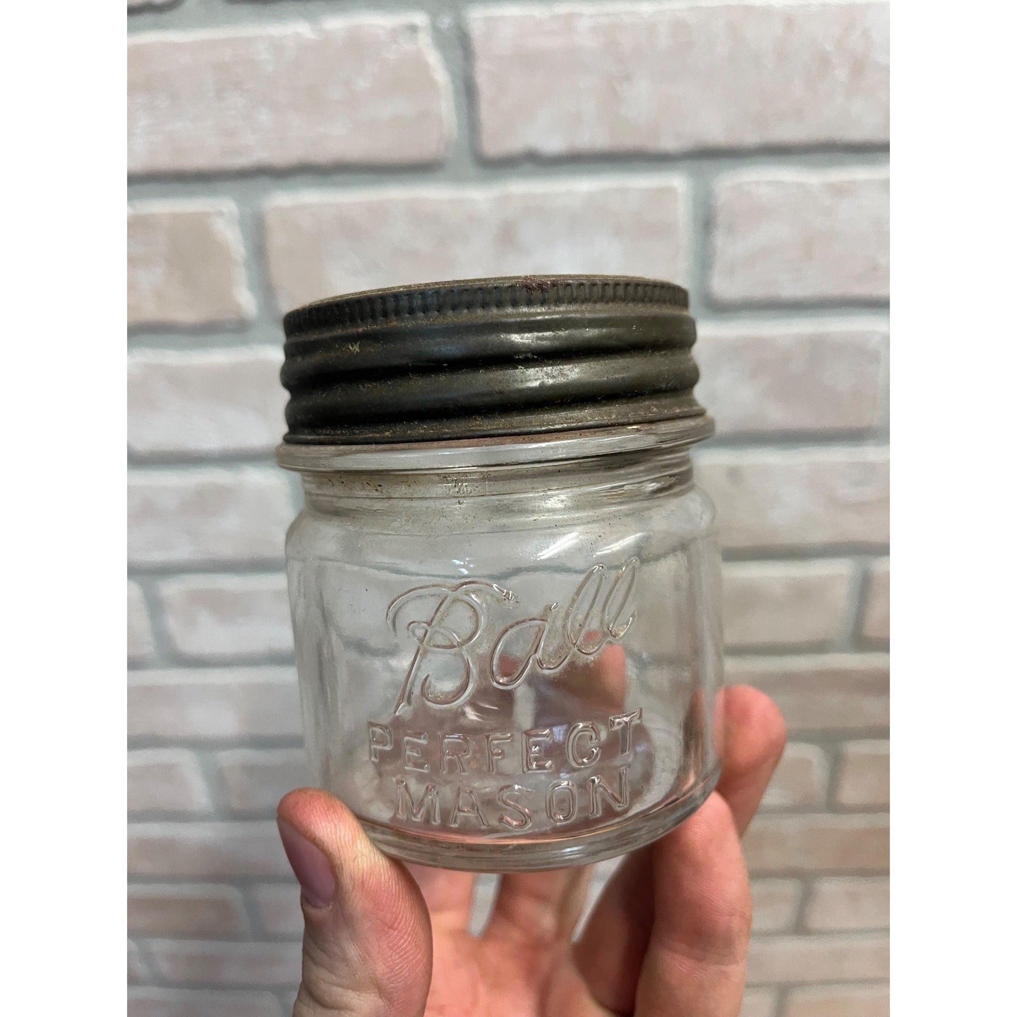 Vintage Ball Perfect Mason HALF PINT Jelly Glass Jar w/ Lid 3.5" Tall