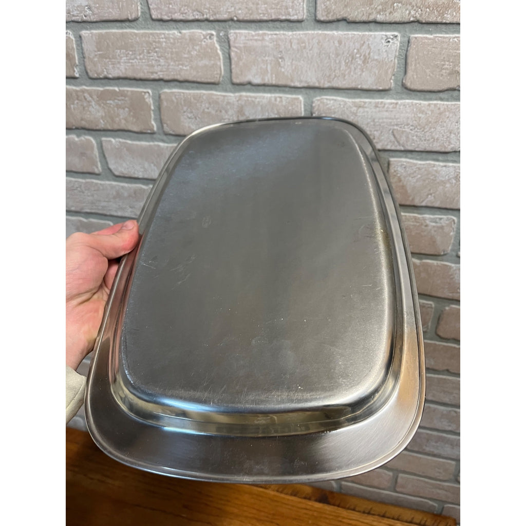 Vintage 1960s MCM Stainless Steel Serving Tray Platter Old Hall 15.5" by 9.5"