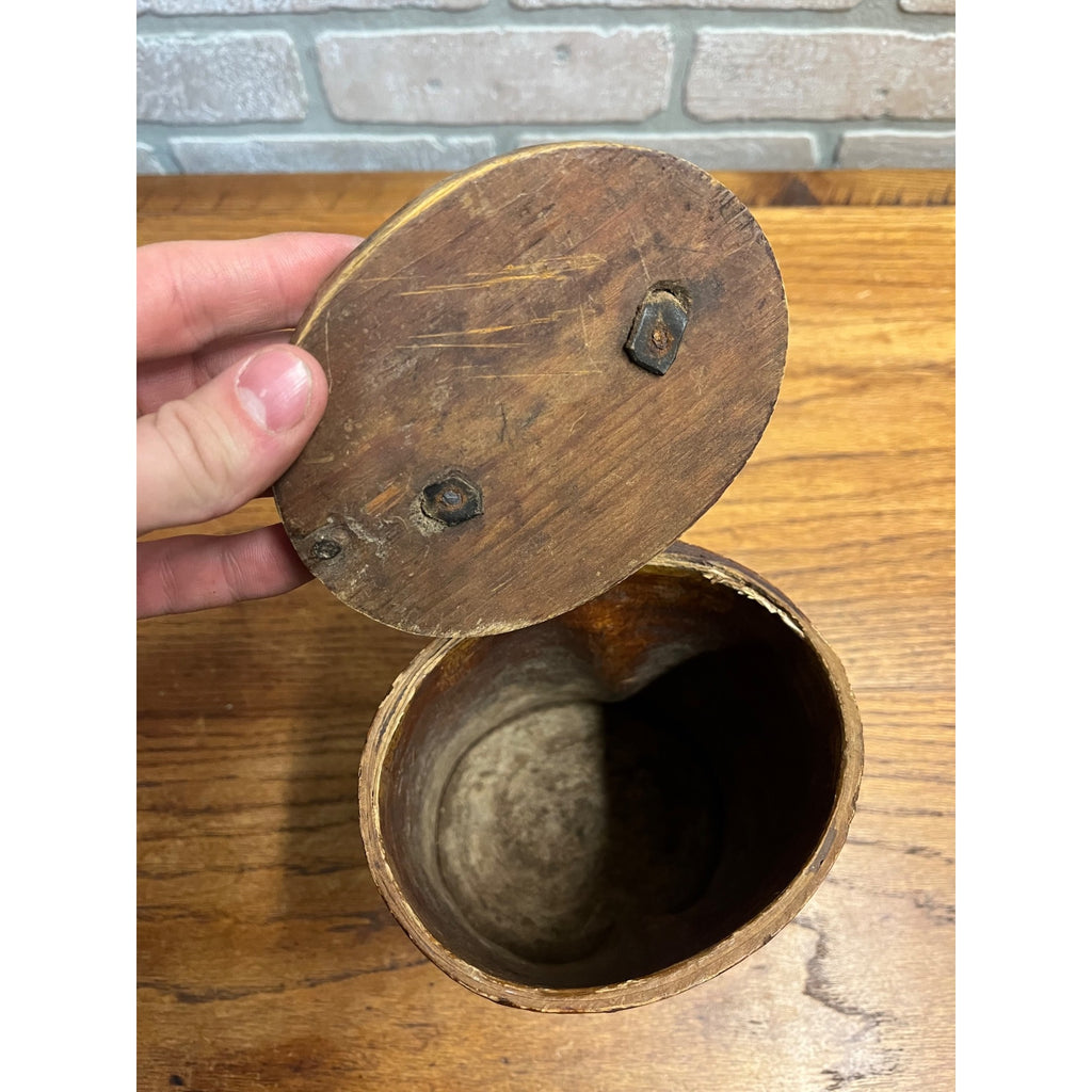Primitive 19th c. Swedish Birch Bark Wooden Food Storage Box Container Lidded