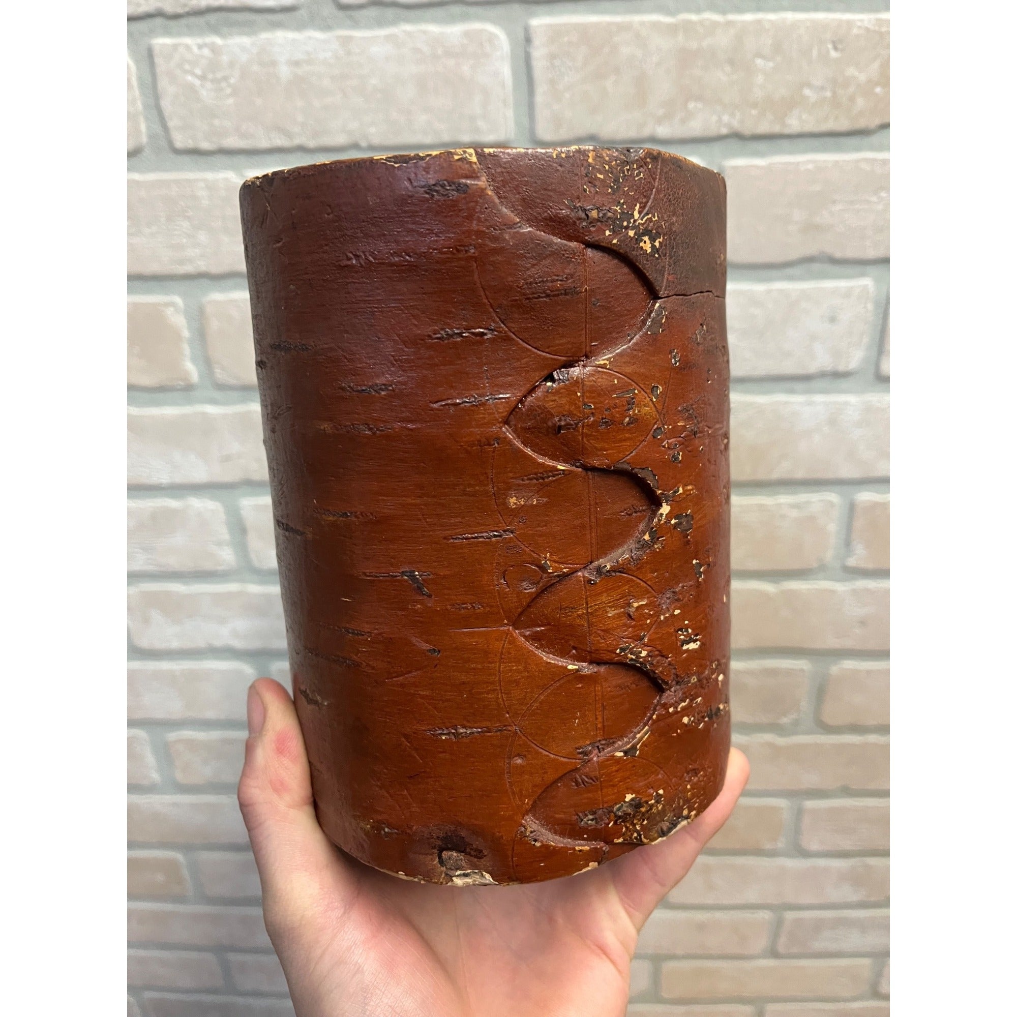 Primitive 19th c. Swedish Birch Bark Wooden Food Storage Box Container Lidded