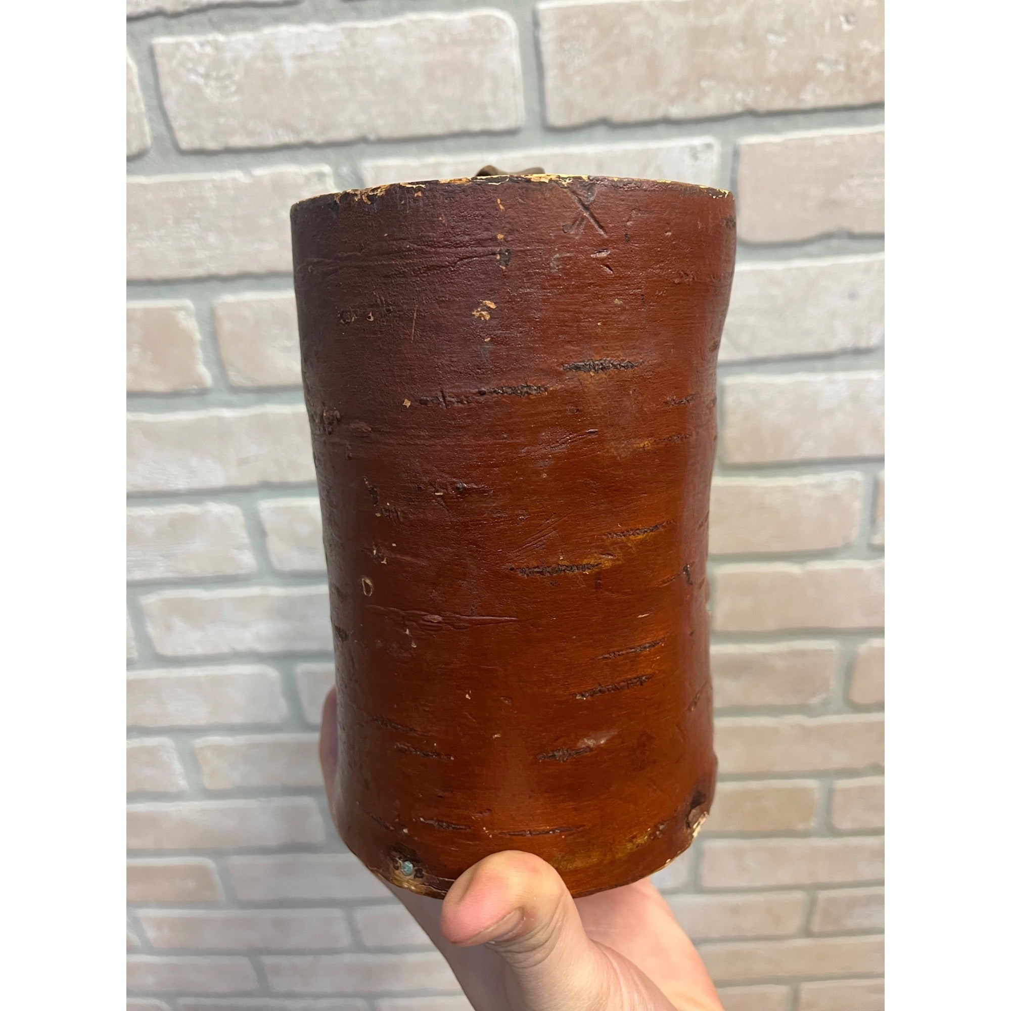 Primitive 19th c. Swedish Birch Bark Wooden Food Storage Box Container Lidded