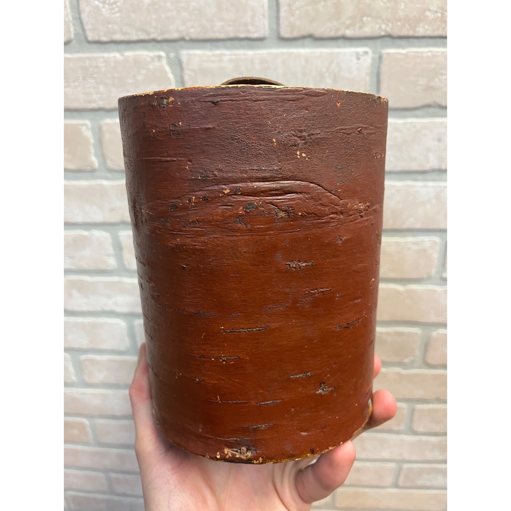 Primitive 19th c. Swedish Birch Bark Wooden Food Storage Box Container Lidded