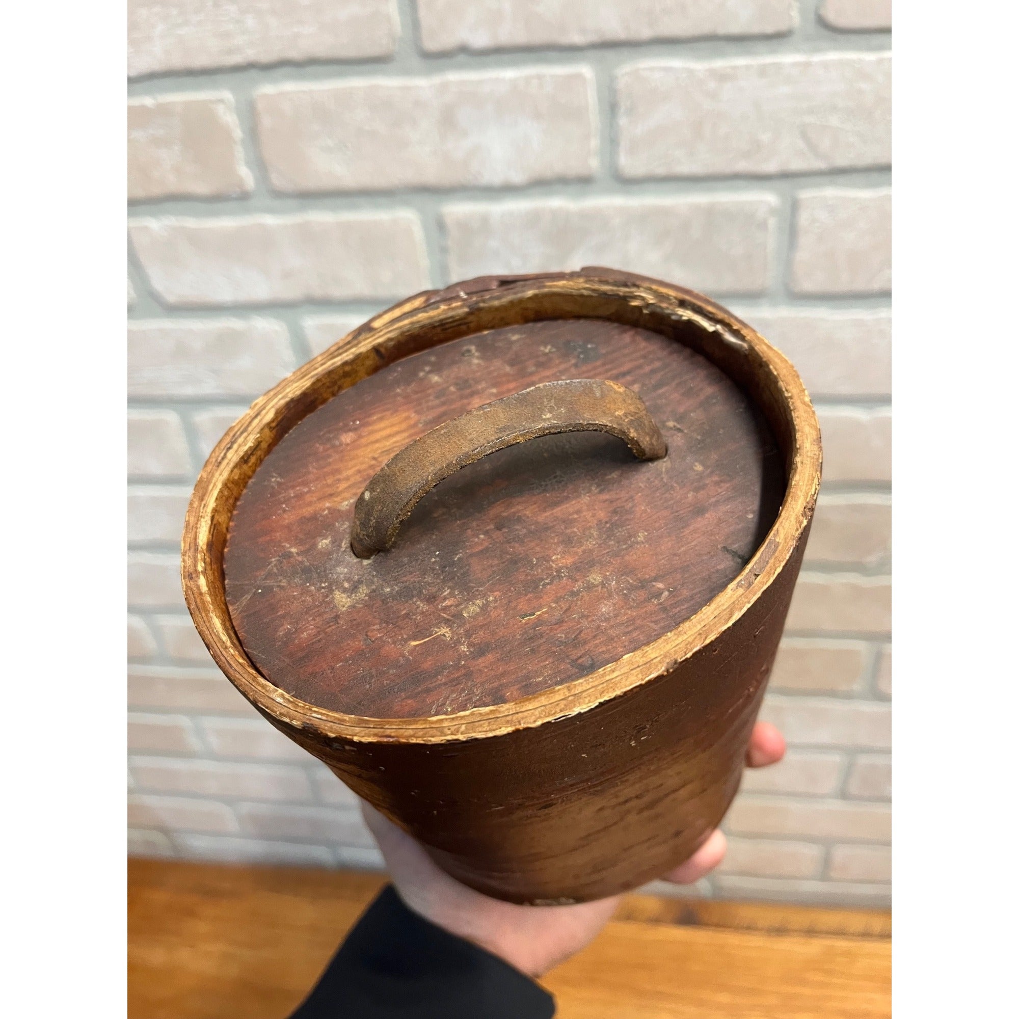 Primitive 19th c. Swedish Birch Bark Wooden Food Storage Box Container Lidded