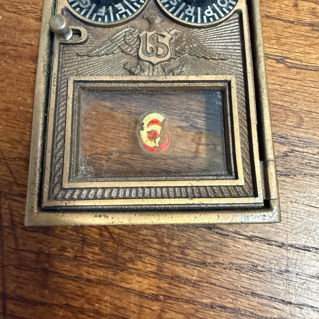 Antique Solid Brass US Post Office Eagle Box Door Corbin 2 Dial Combination USPS #6