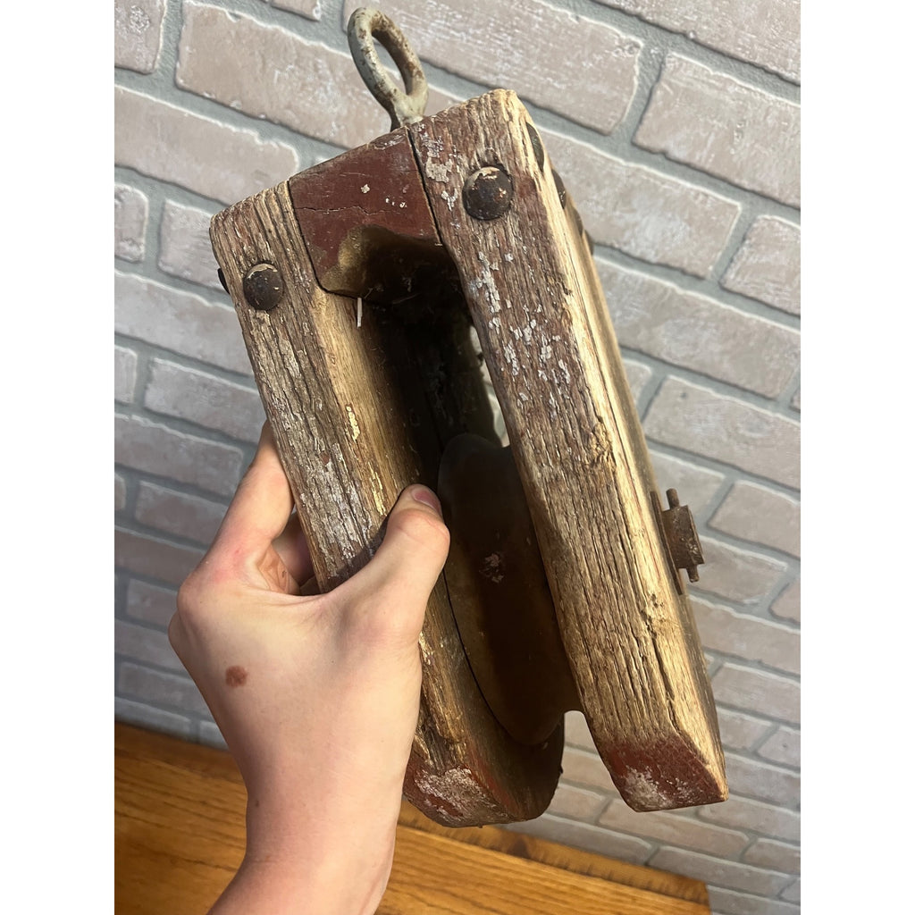 Large Wooden Industrial Steampunk Farmhouse Block Pulley Pully Wheel