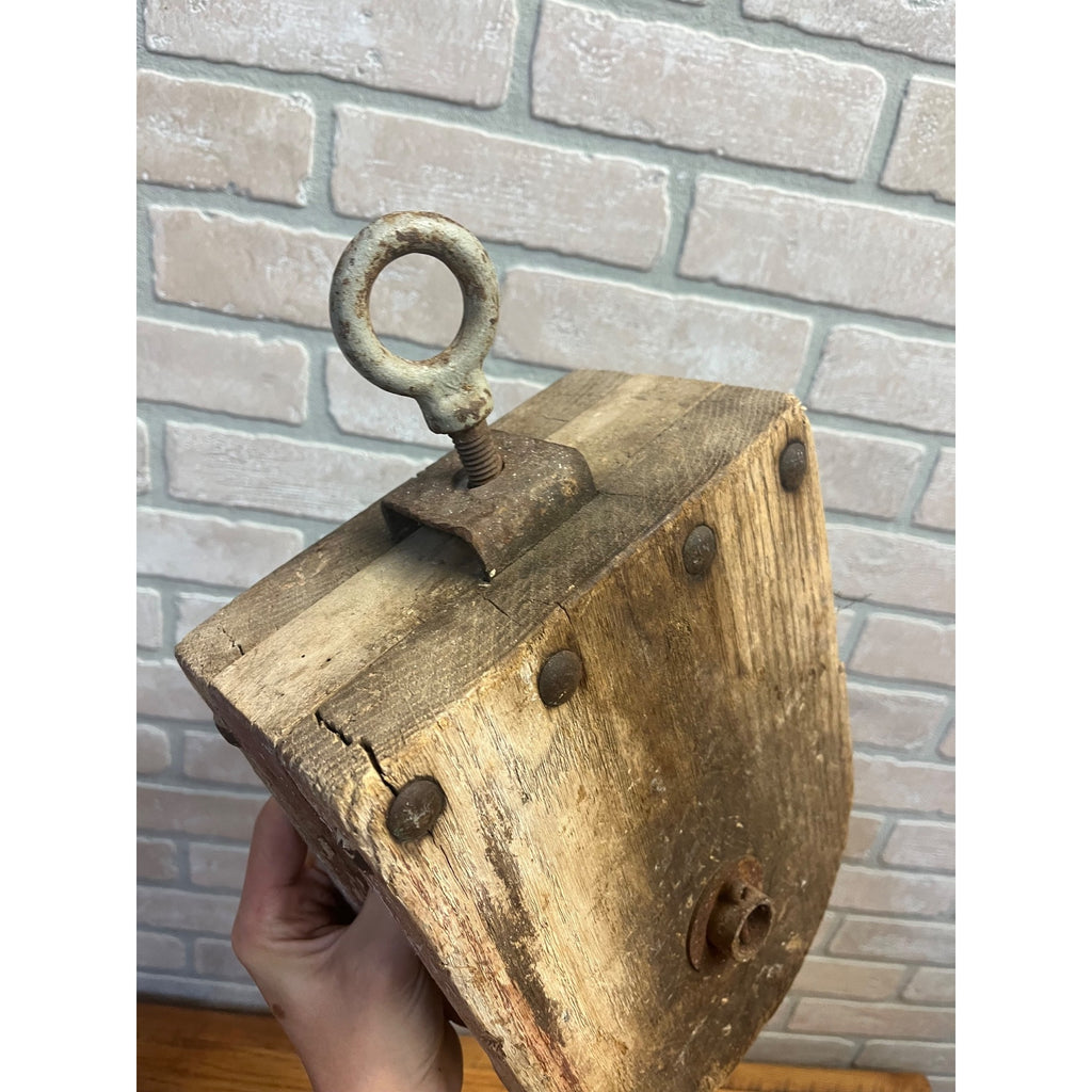 Large Wooden Industrial Steampunk Farmhouse Block Pulley Pully Wheel