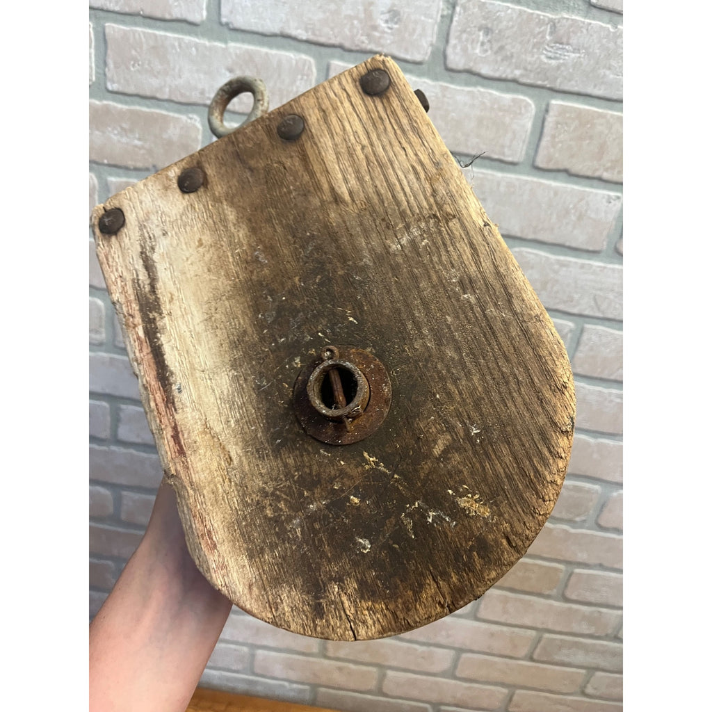 Large Wooden Industrial Steampunk Farmhouse Block Pulley Pully Wheel
