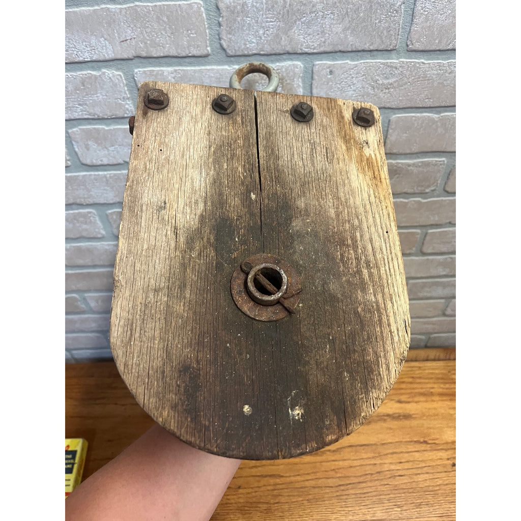 Large Wooden Industrial Steampunk Farmhouse Block Pulley Pully Wheel