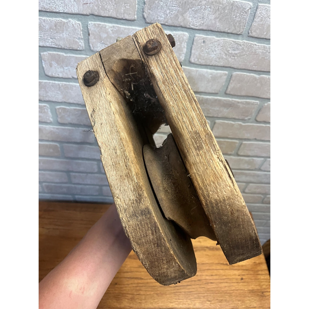 Large Wooden Industrial Steampunk Farmhouse Block Pulley Pully Wheel