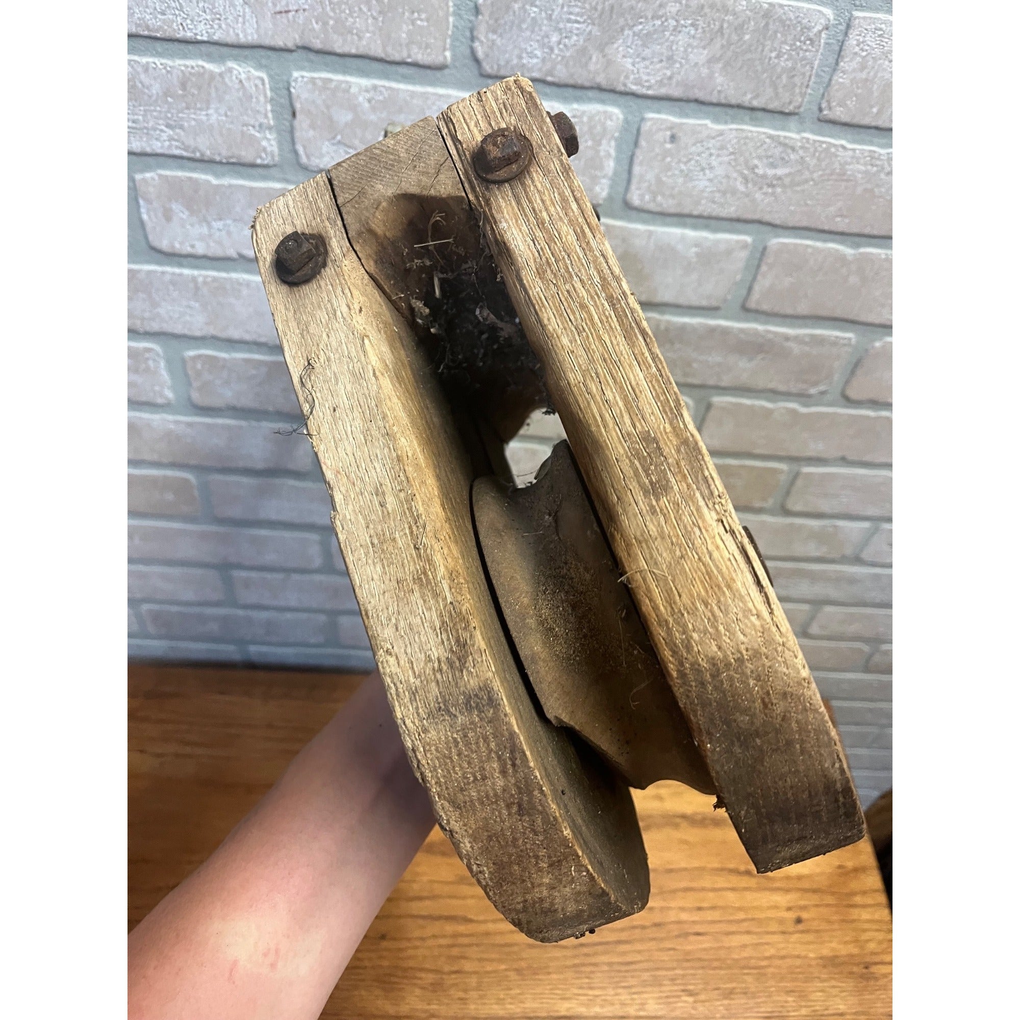 Large Wooden Industrial Steampunk Farmhouse Block Pulley Pully Wheel