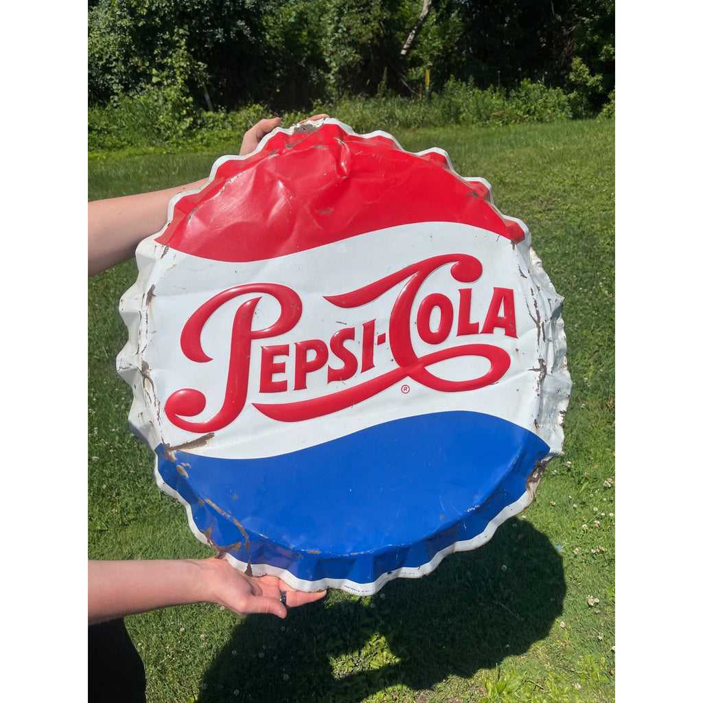 Vintage Stout Pepsi Cola Bottle Cap Sign Metal Advertising 1963