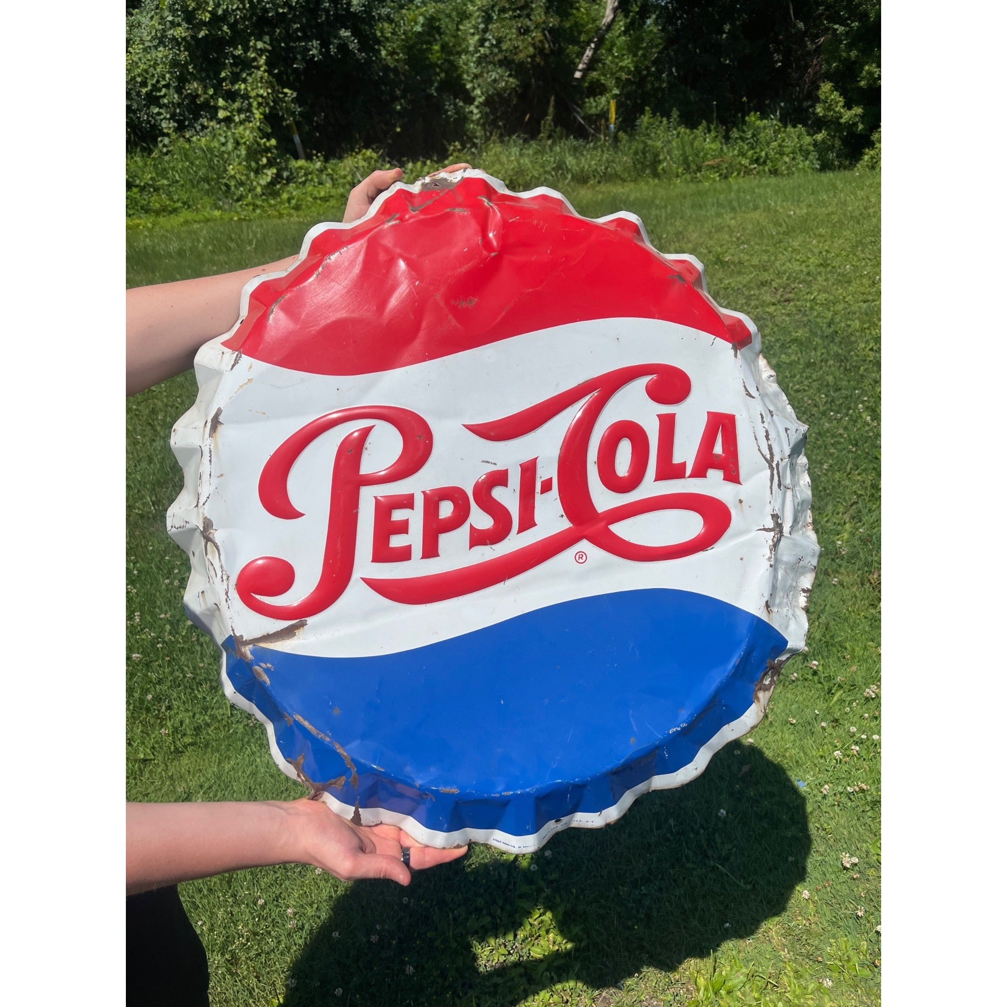 Vintage Stout Pepsi Cola Bottle Cap Sign Metal Advertising 1963