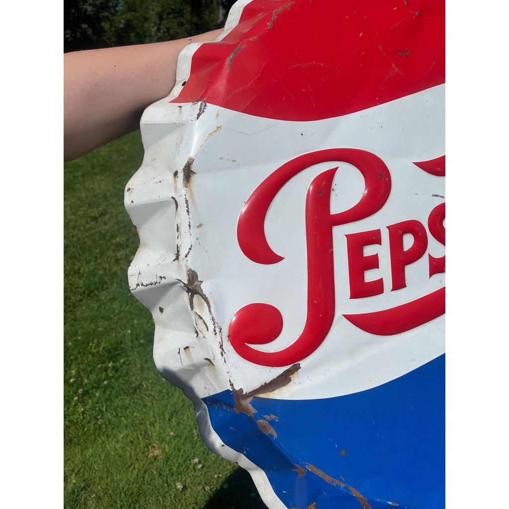 Vintage Stout Pepsi Cola Bottle Cap Sign Metal Advertising 1963