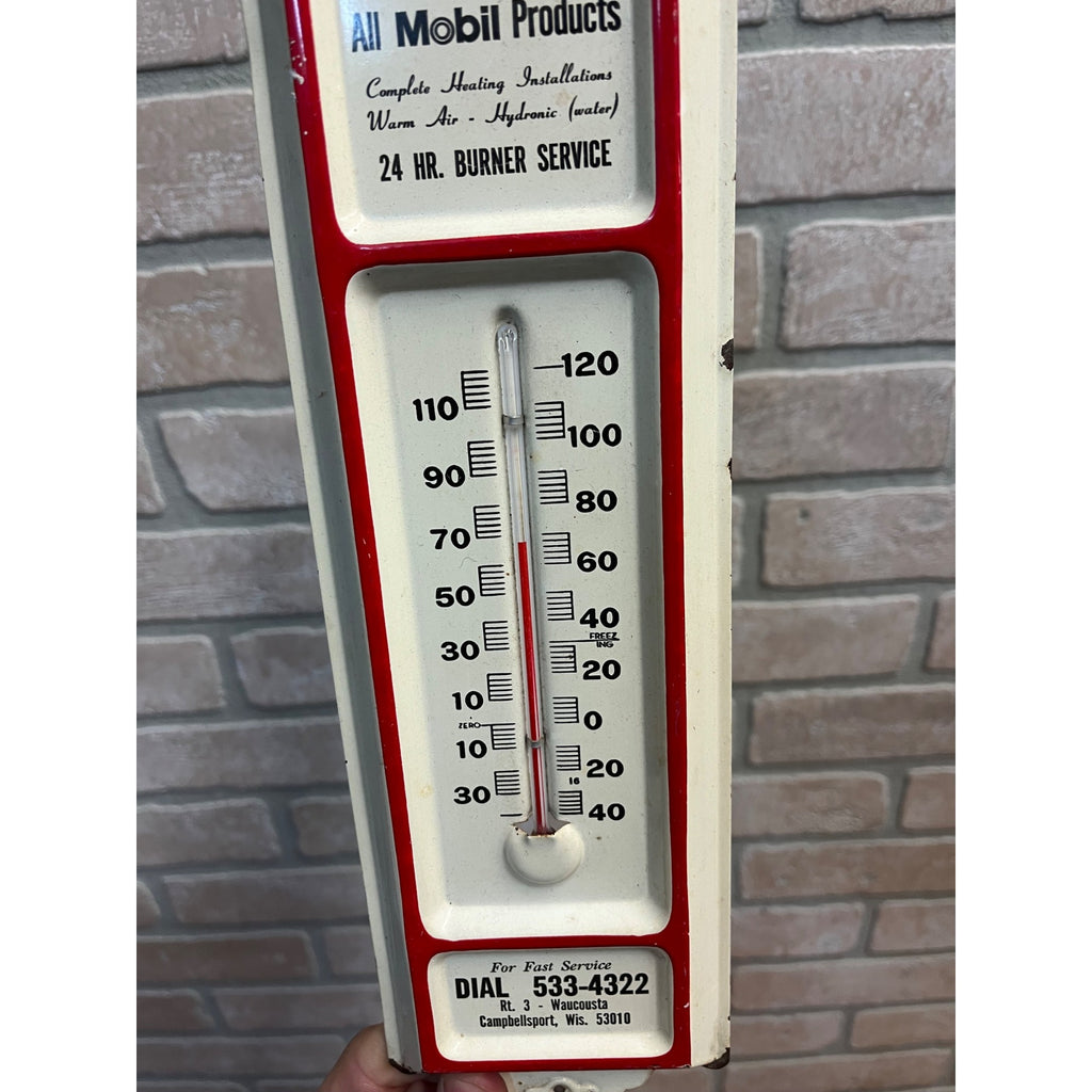 Vintage  Mobil Oil Shefond Campbellsport WI Advertising Thermometer Sign