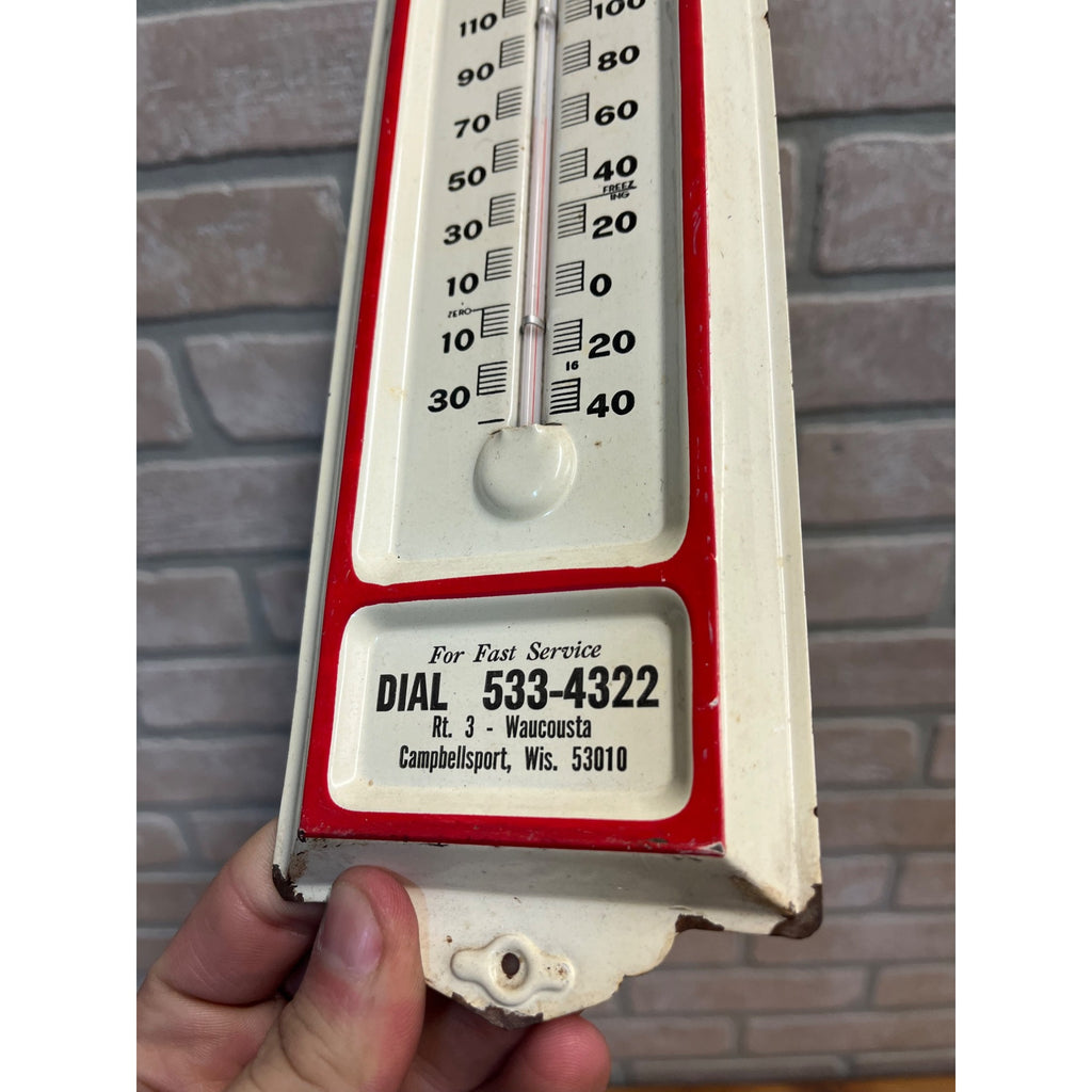 Vintage  Mobil Oil Shefond Campbellsport WI Advertising Thermometer Sign