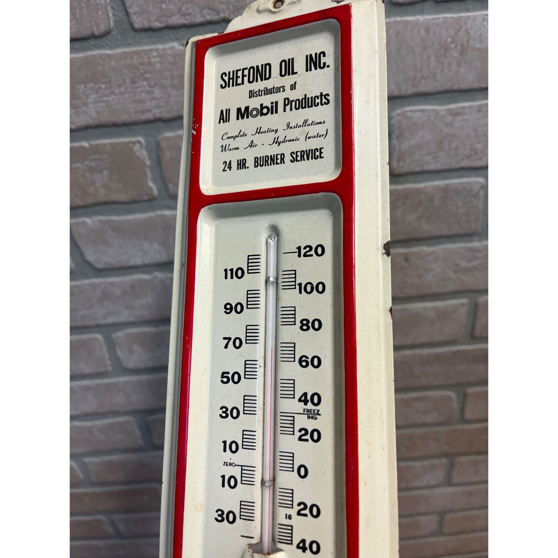 Vintage  Mobil Oil Shefond Campbellsport WI Advertising Thermometer Sign