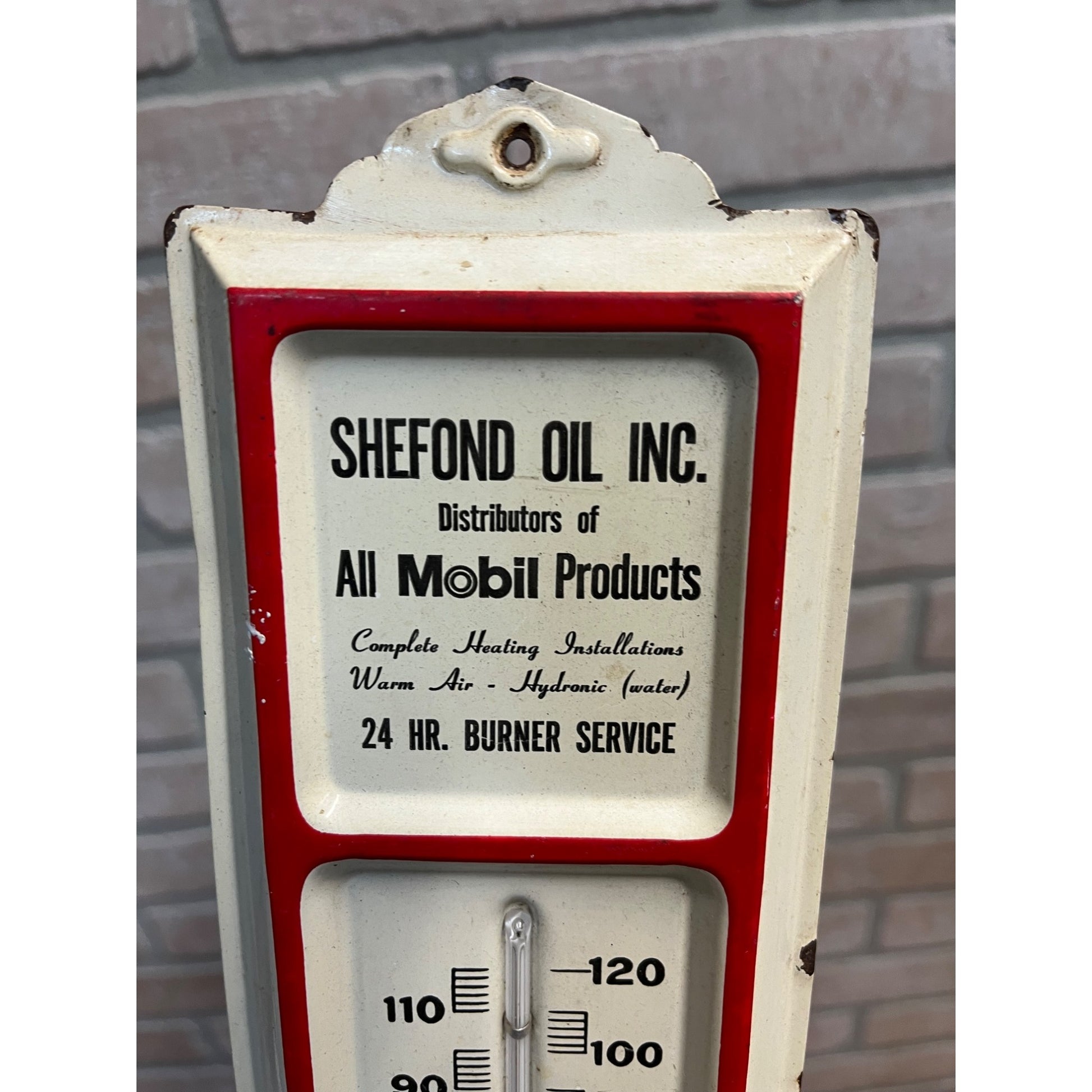 Vintage  Mobil Oil Shefond Campbellsport WI Advertising Thermometer Sign