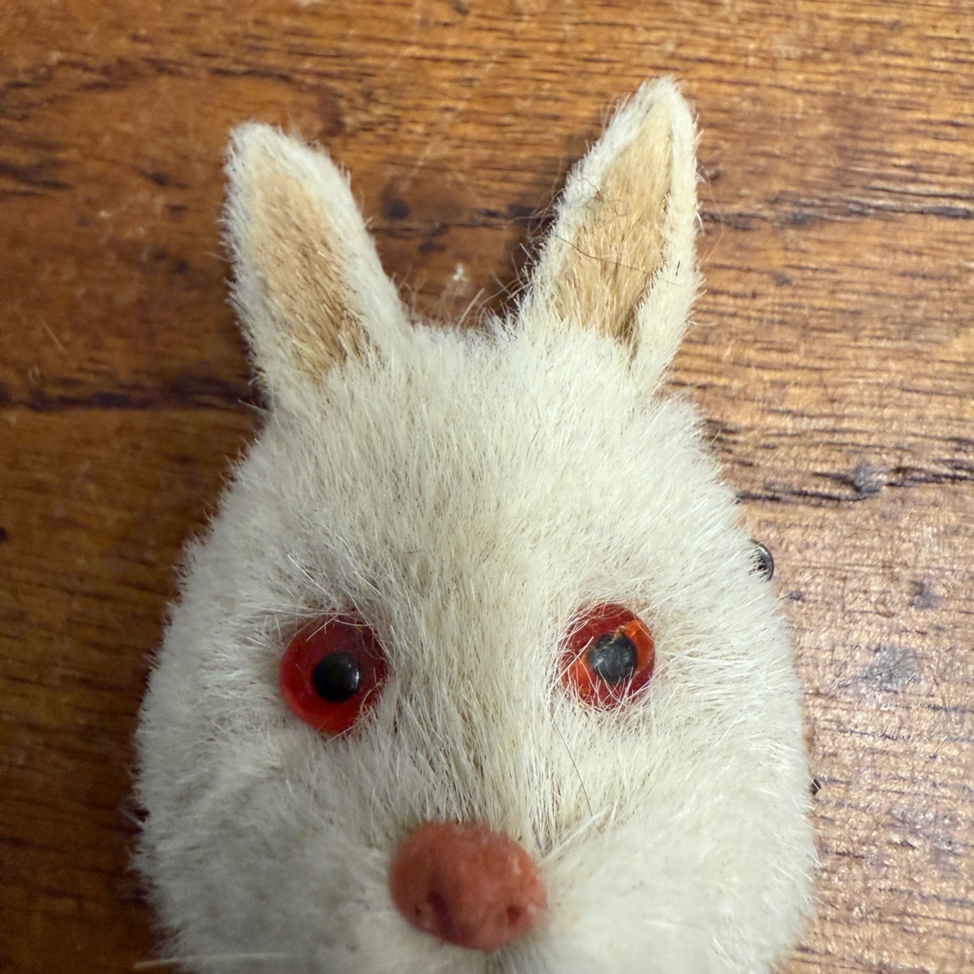 Vintage 1960s Flocked Fur Easter Rabbit Head Pin Pinback Button Brooch