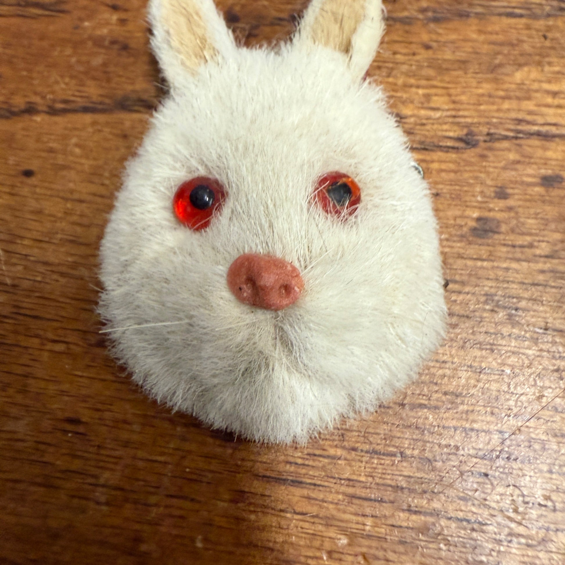 Vintage 1960s Flocked Fur Easter Rabbit Head Pin Pinback Button Brooch