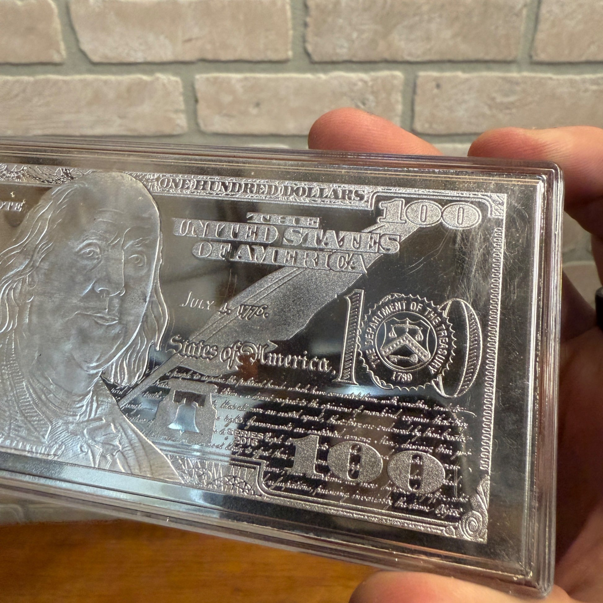 4 Troy Ounce Fine Silver Bar $100 Bill Design