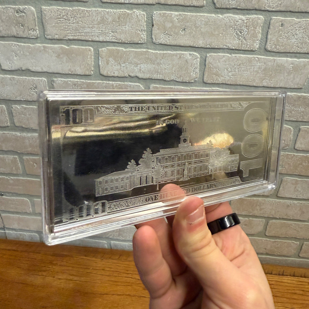 4 Troy Ounce Fine Silver Bar $100 Bill Design