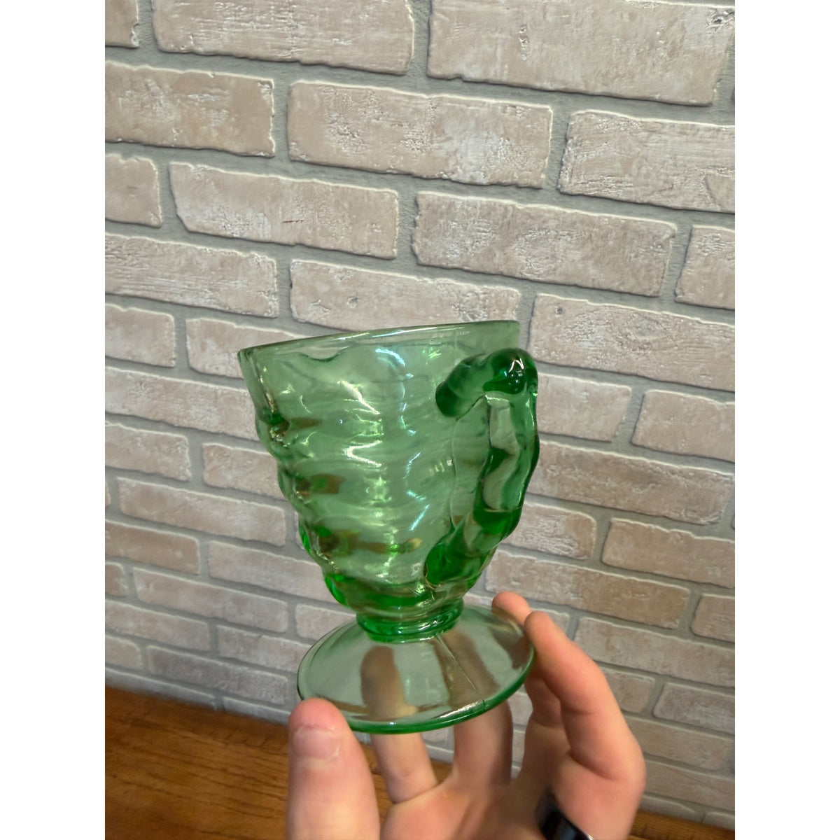 Rare1920s Art Deco Green Uranium Vaseline Glass Creamer Pitcher DC Jenkins Glass