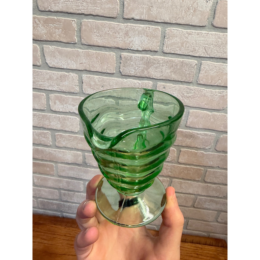 Rare1920s Art Deco Green Uranium Vaseline Glass Creamer Pitcher DC Jenkins Glass