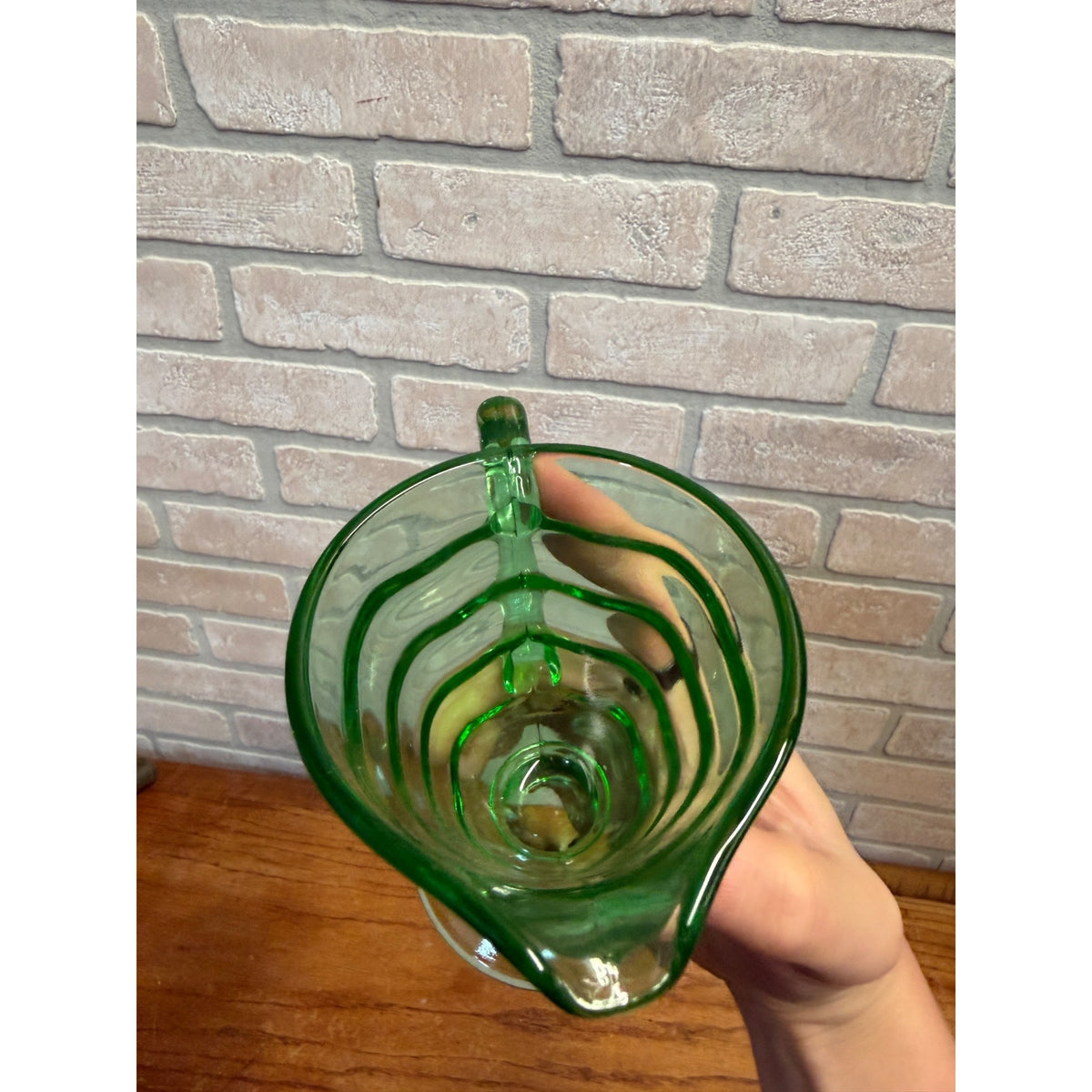 Rare1920s Art Deco Green Uranium Vaseline Glass Creamer Pitcher DC Jenkins Glass