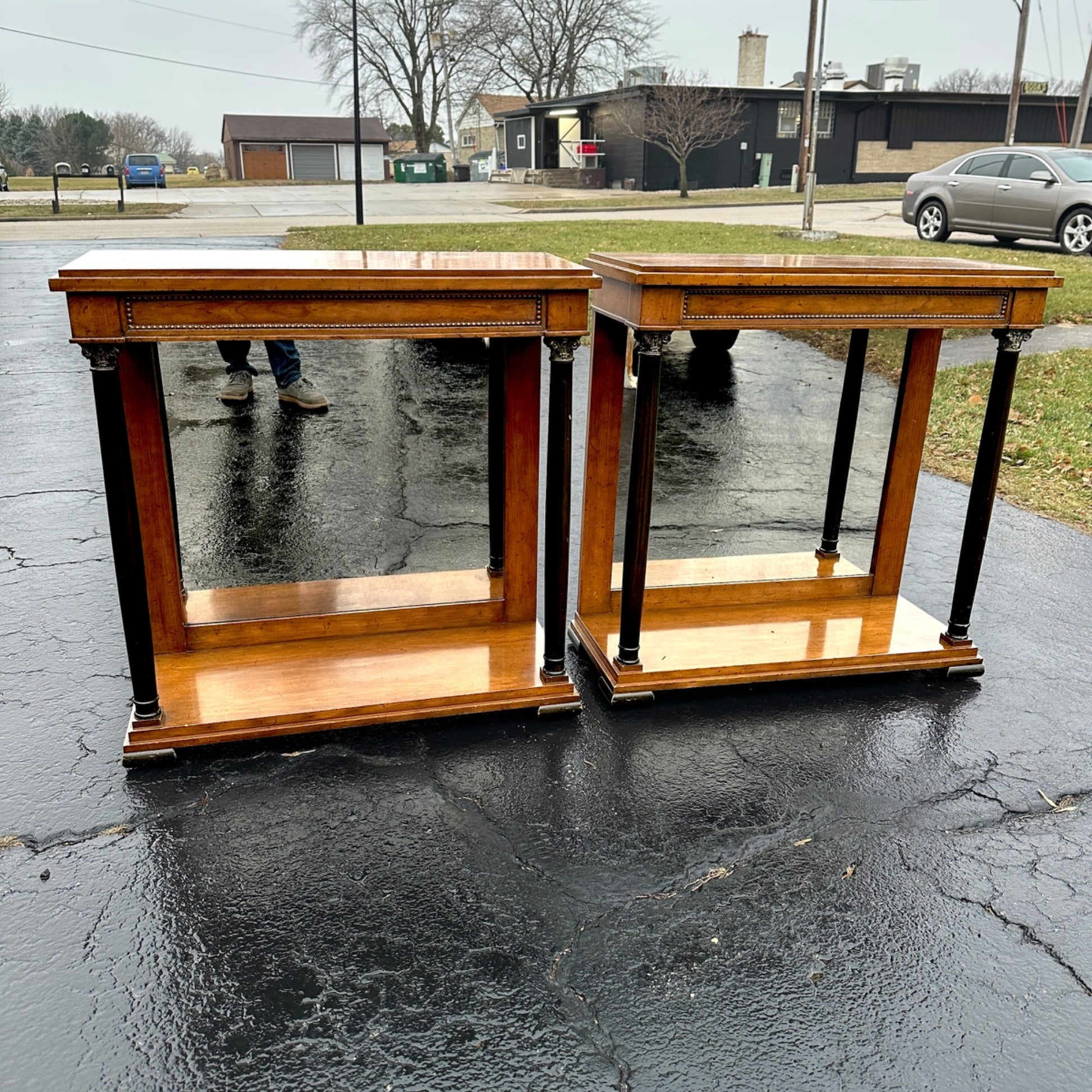 Vintage Mid Century Mirrored Front Console Side Table Biedermeier Style