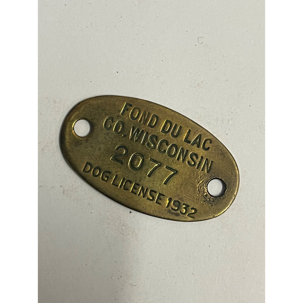 Vintage Dog License Tag Fond du Lac County, Wisconsin 1932