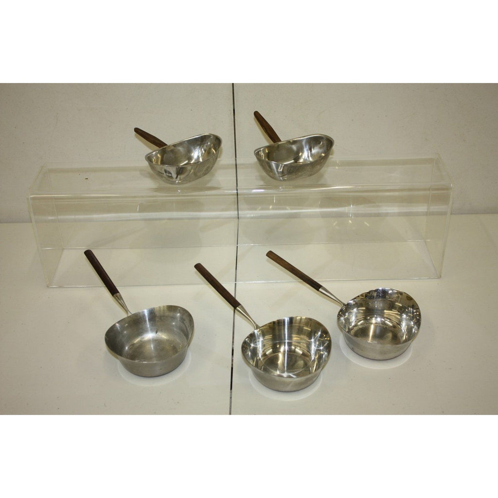 Vintage 1960s MCM Lundtofte Danish Stainless Rosewood Butter Warmer Sauce Pans