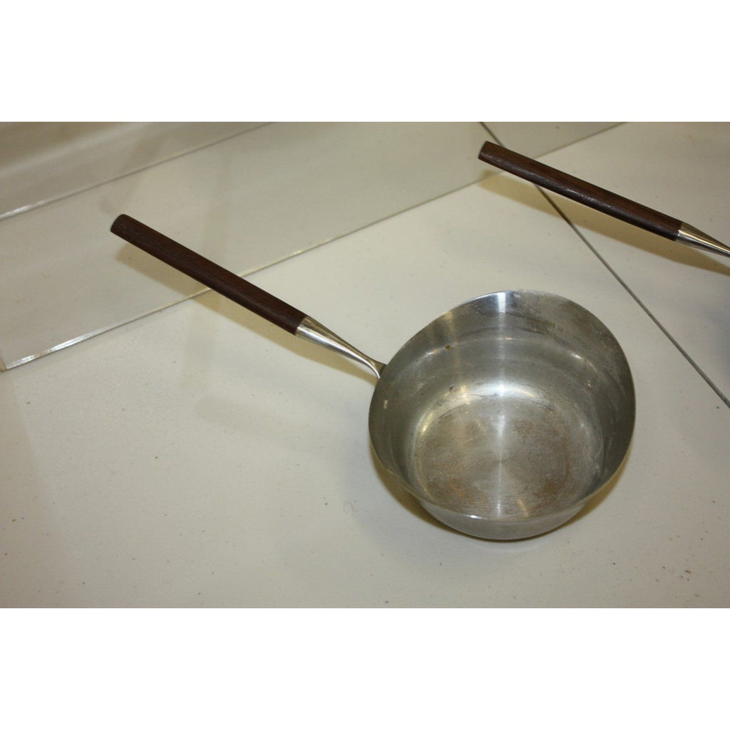 Vintage 1960s MCM Lundtofte Danish Stainless Rosewood Butter Warmer Sauce Pans
