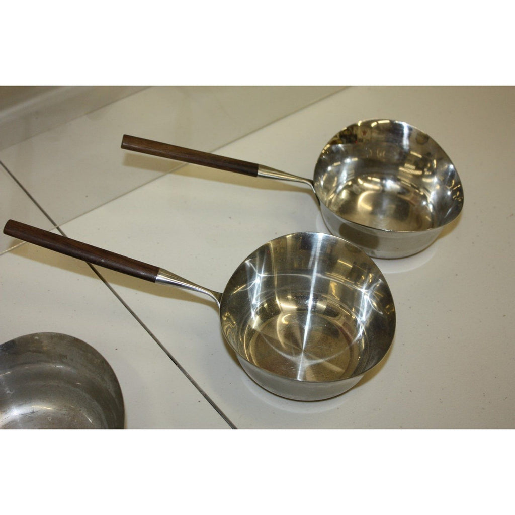 Vintage 1960s MCM Lundtofte Danish Stainless Rosewood Butter Warmer Sauce Pans