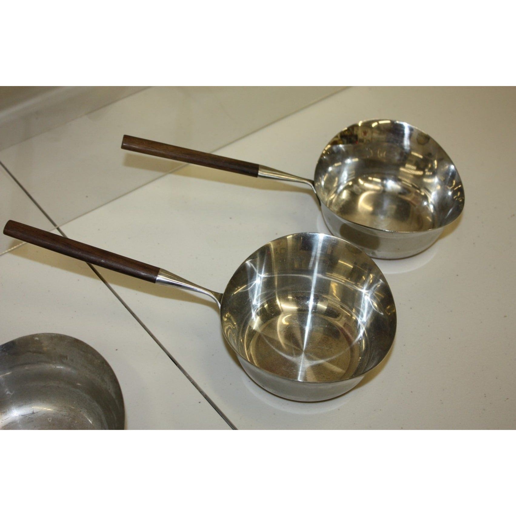 Vintage 1960s MCM Lundtofte Danish Stainless Rosewood Butter Warmer Sauce Pans
