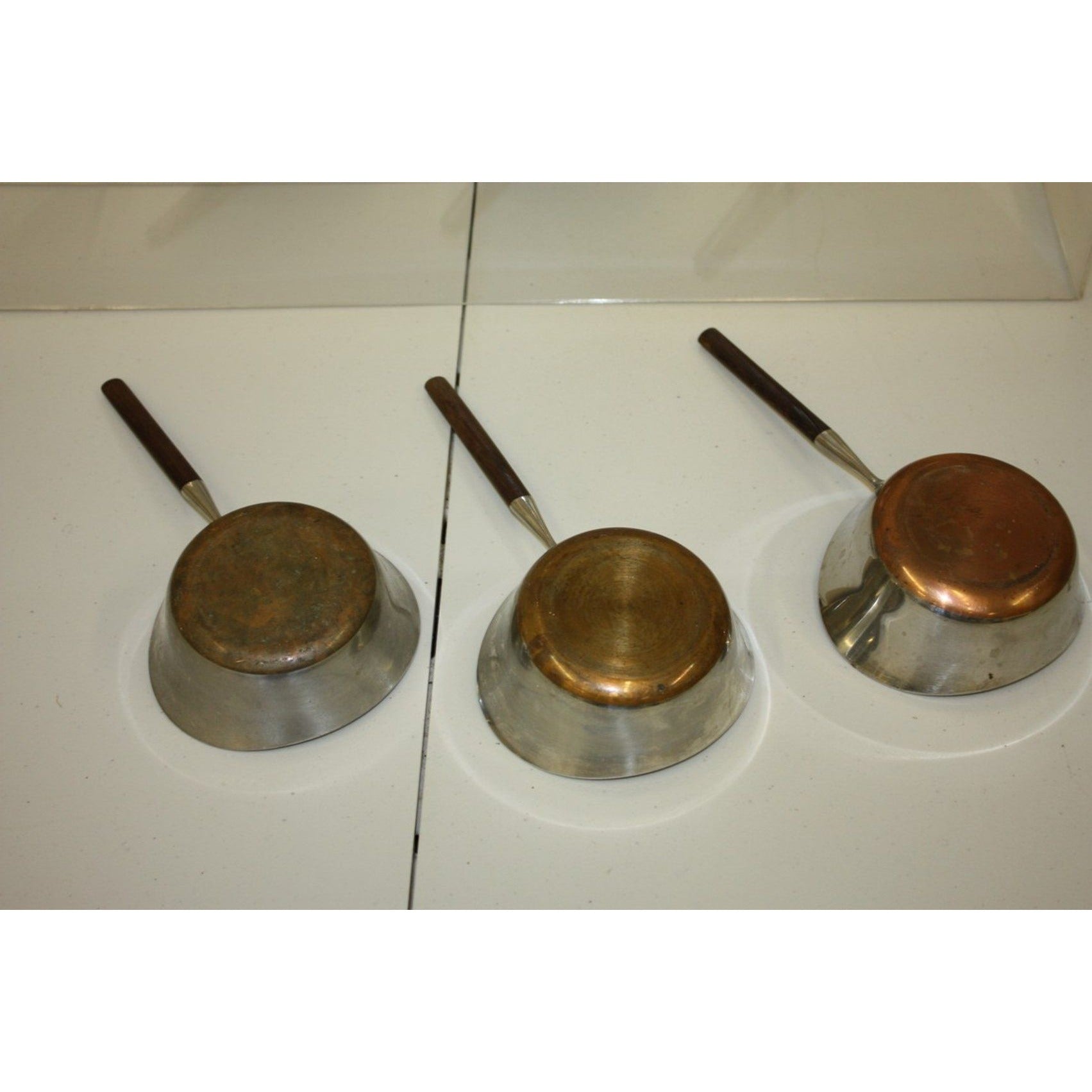 Vintage 1960s MCM Lundtofte Danish Stainless Rosewood Butter Warmer Sauce Pans