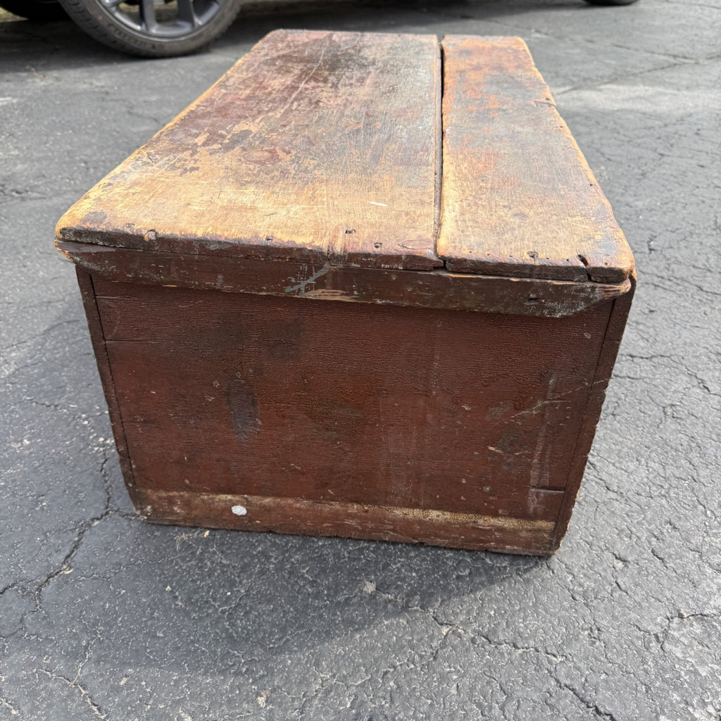 Antique Primitive 19th c. Wooden Chest Trunk Red Paint AAFA Folk Art