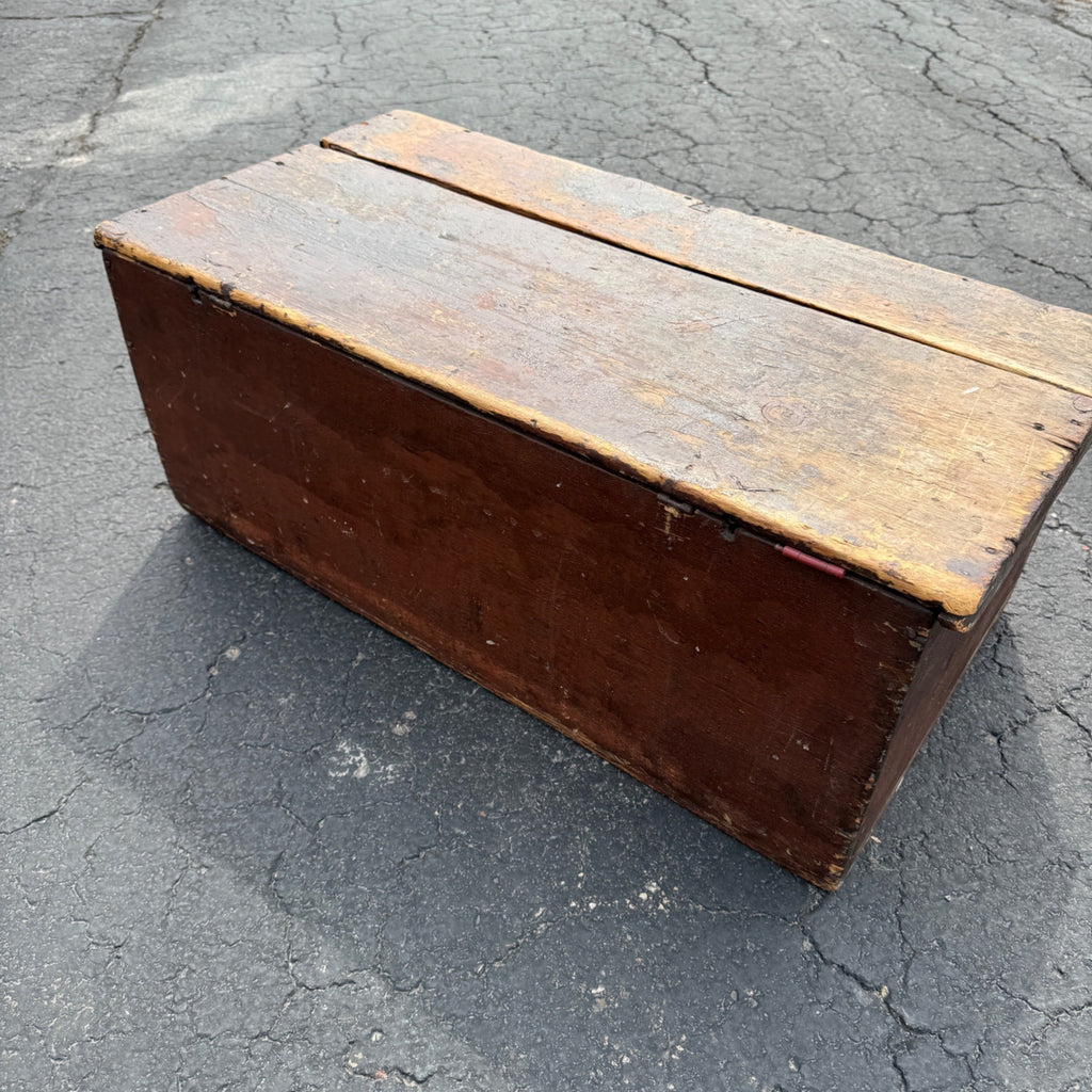 Antique Primitive 19th c. Wooden Chest Trunk Red Paint AAFA Folk Art