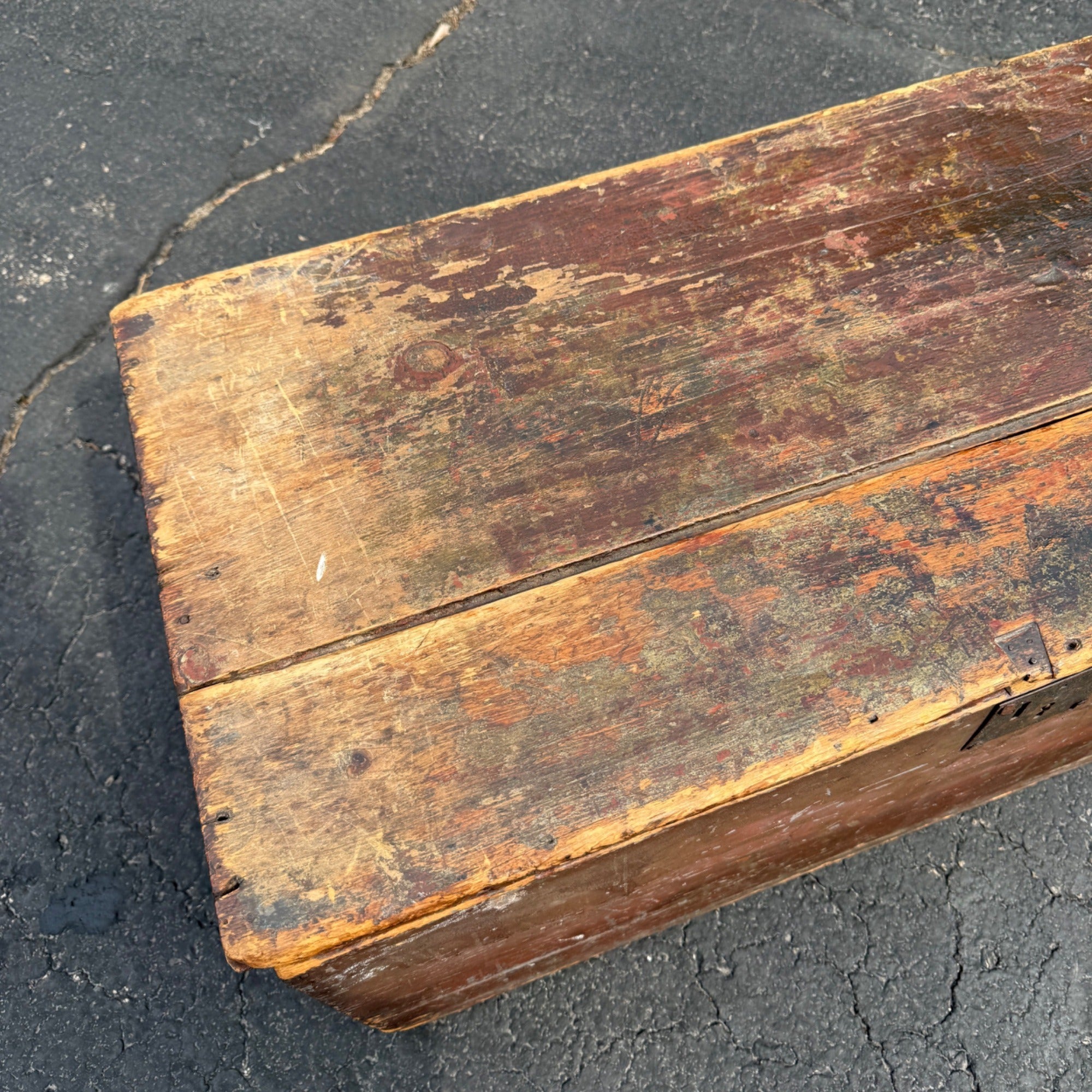 Antique Primitive 19th c. Wooden Chest Trunk Red Paint AAFA Folk Art