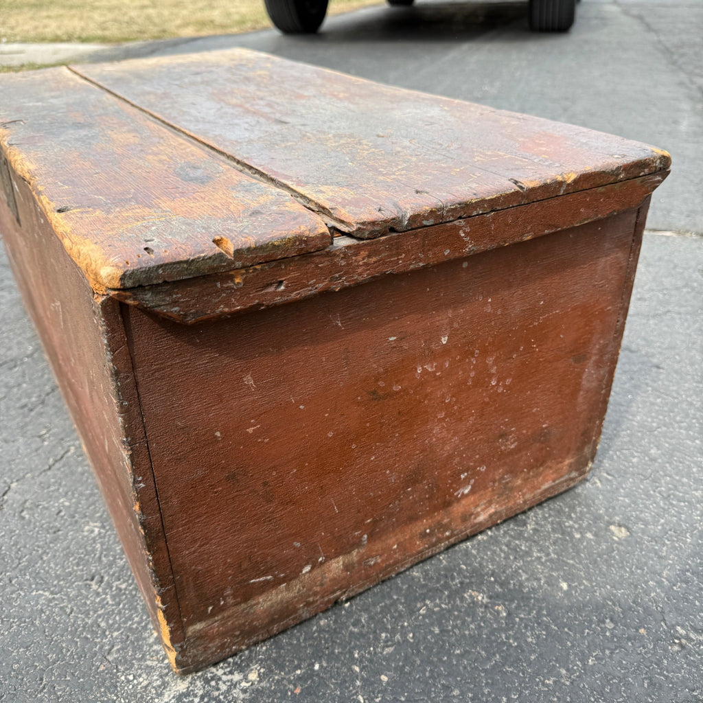 Antique Primitive 19th c. Wooden Chest Trunk Red Paint AAFA Folk Art