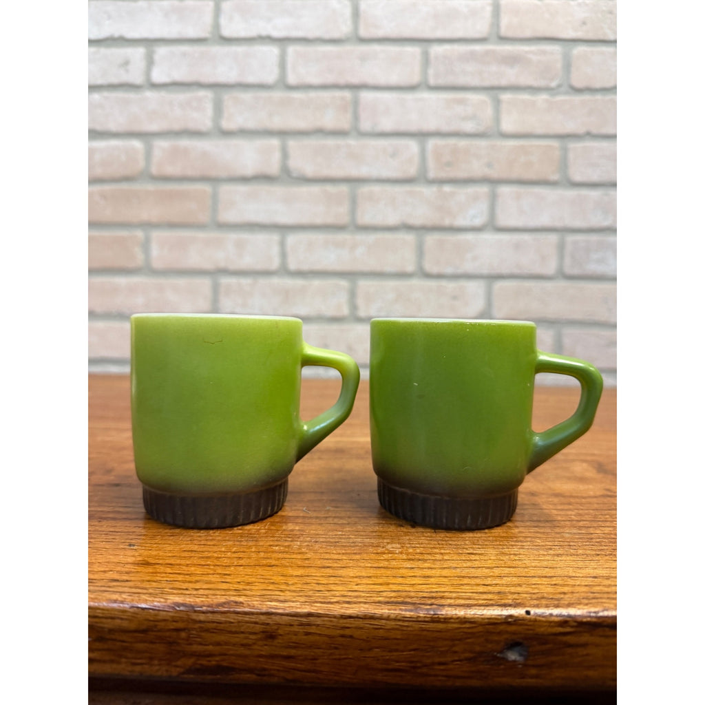 Vintage Green Fire King Milk Glass Stackable Coffee Cup Mugs Pair