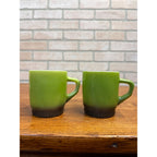 Vintage Green Fire King Milk Glass Stackable Coffee Cup Mugs Pair