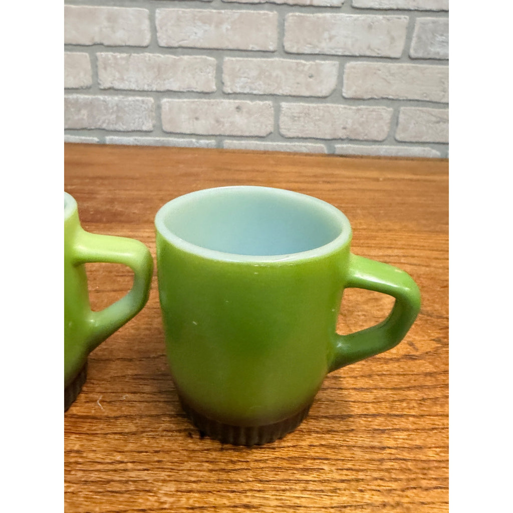 Vintage Green Fire King Milk Glass Stackable Coffee Cup Mugs Pair