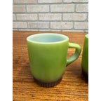 Vintage Green Fire King Milk Glass Stackable Coffee Cup Mugs Pair