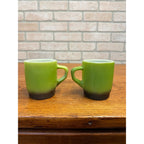 Vintage Green Fire King Milk Glass Stackable Coffee Cup Mugs Pair
