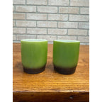 Vintage Green Fire King Milk Glass Stackable Coffee Cup Mugs Pair