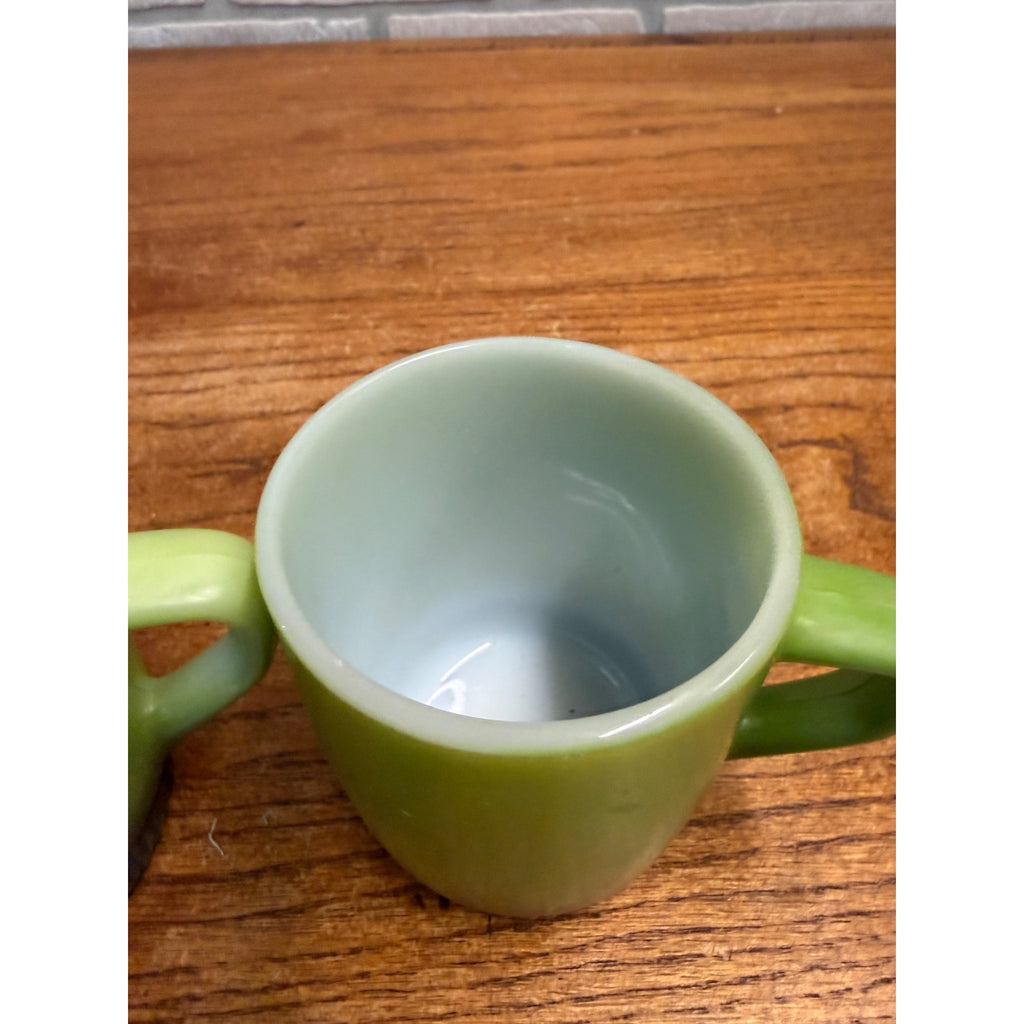 Vintage Green Fire King Milk Glass Stackable Coffee Cup Mugs Pair