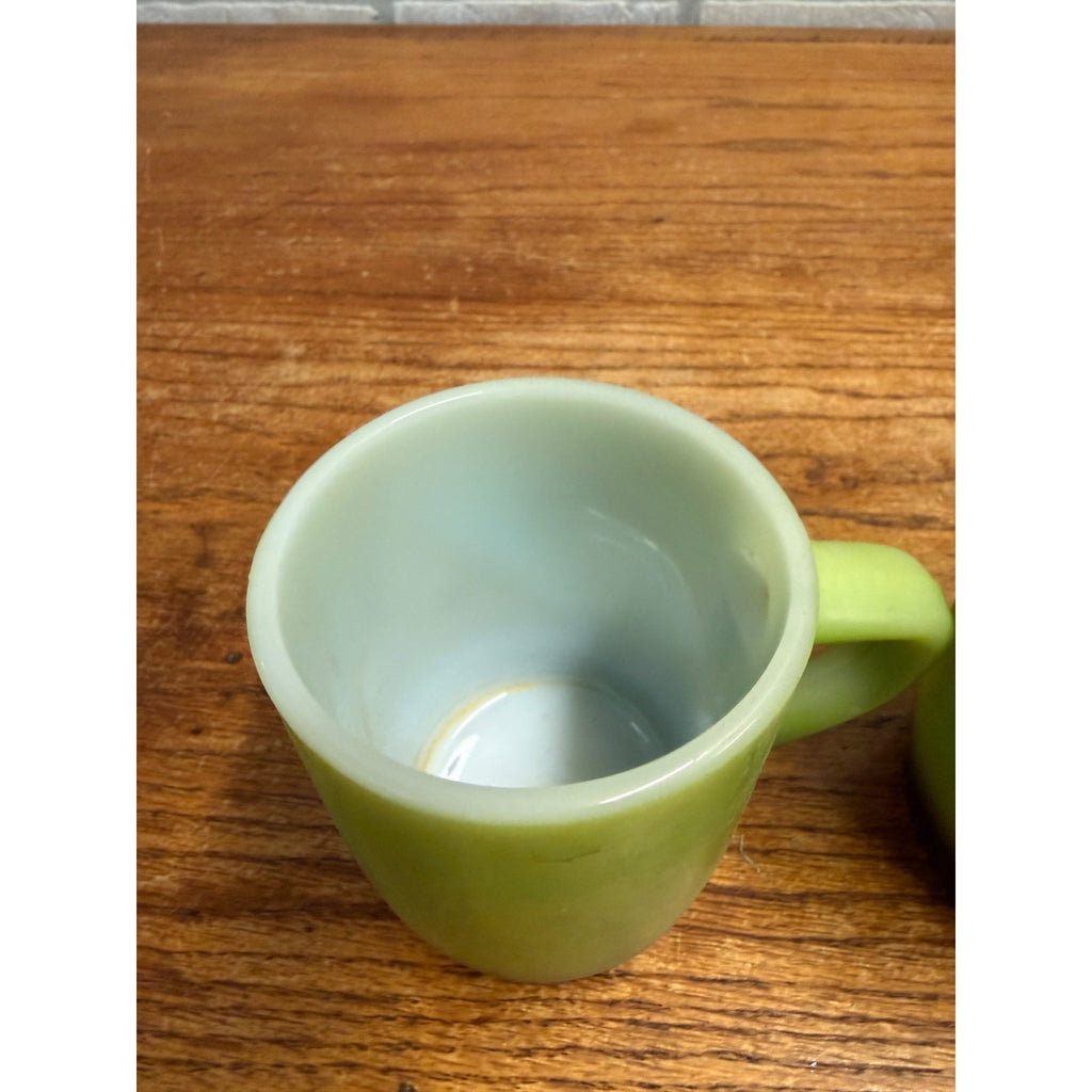 Vintage Green Fire King Milk Glass Stackable Coffee Cup Mugs Pair